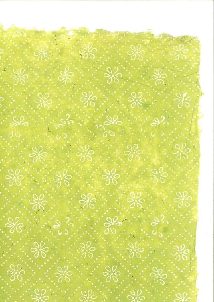 Single Floral Motif in White on Lime Green