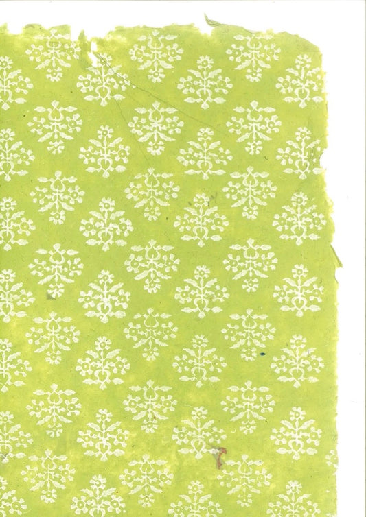 Single White Floral Crest on Chartreuse Green