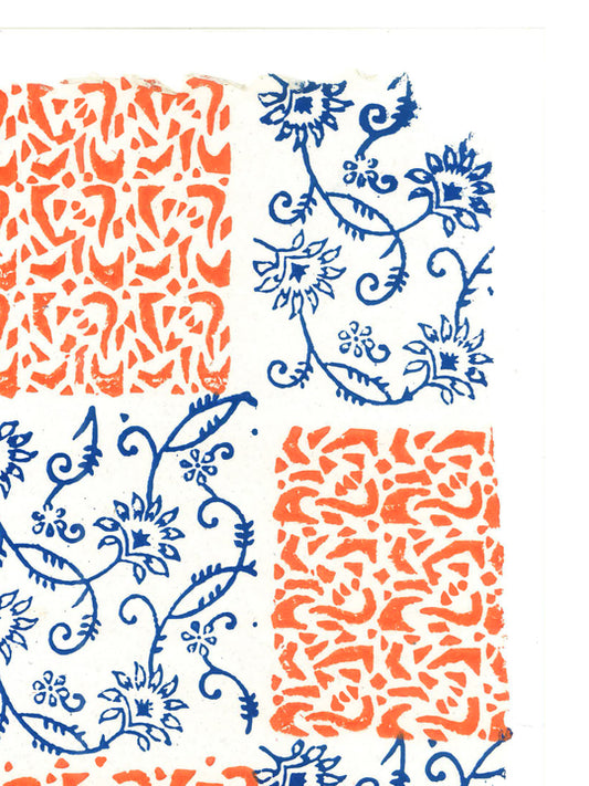 Blue Floral Vine & Abstract Orange