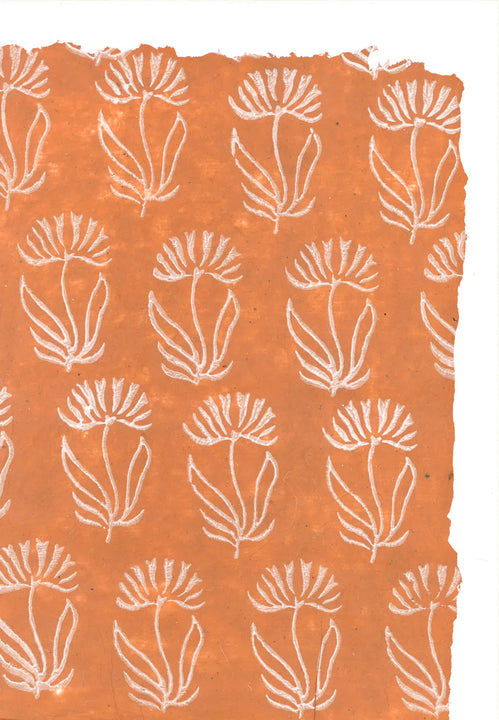 Single Leaves in White on Tangerine